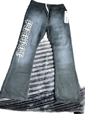 NWT Purple Brand XL Black Graphic Wide-Leg Sweatpants with White Script PURPLE🆕